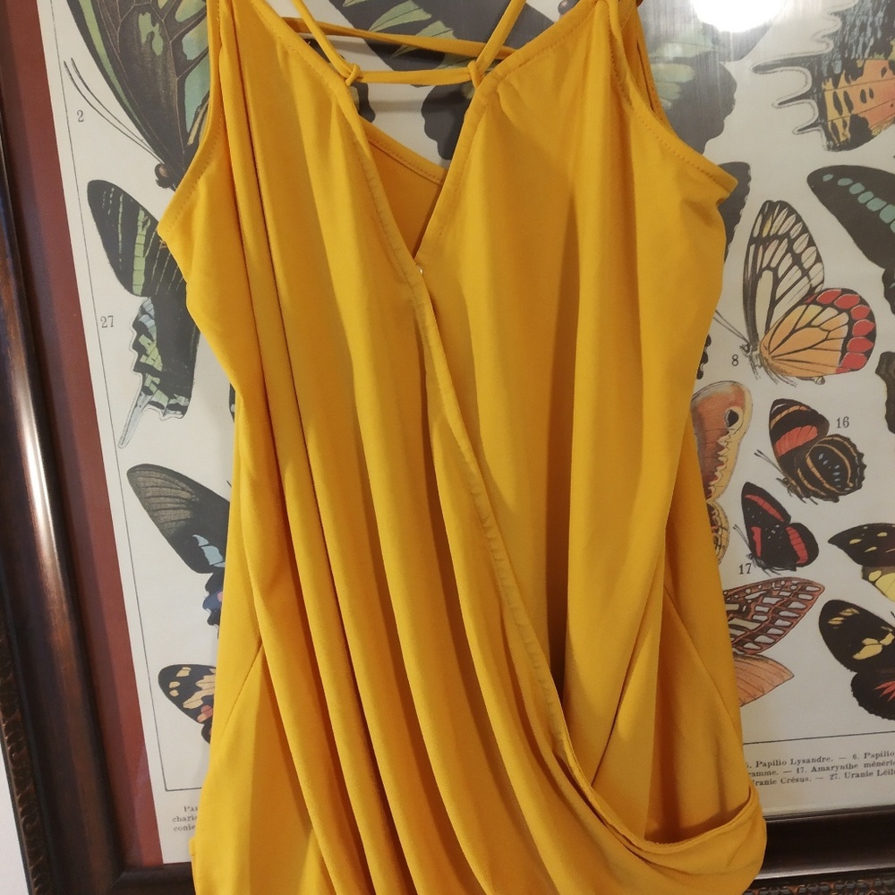 Mustard yellow wrap style top